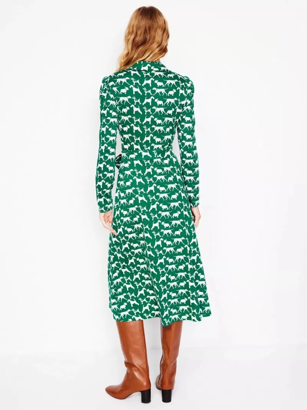 Boden Kelly Green Collared Imogen Dog Dress, Jersey Fabric, tie waist, midi - Picture 9 of 9